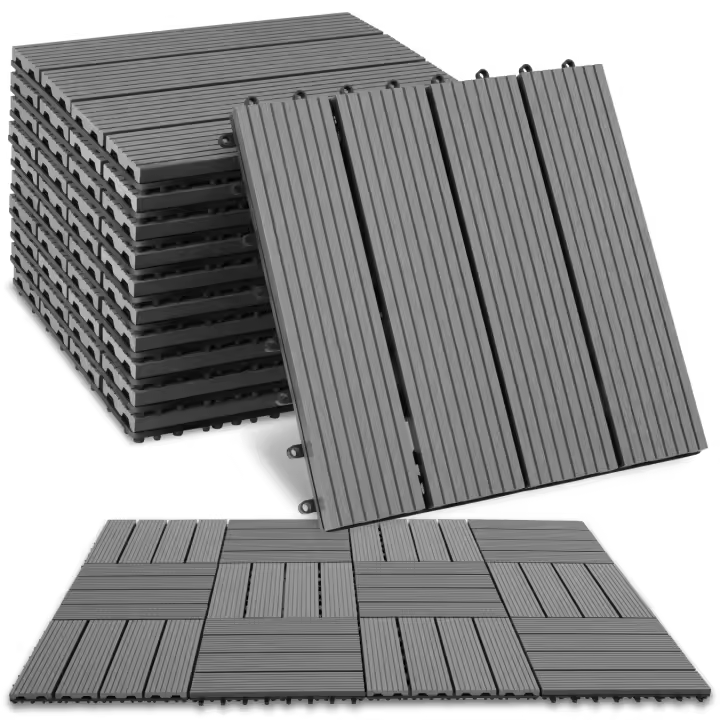 Tectake - Set de baldosas para terraza TEGULAS, WPC con aspecto de madera, Juego de baldosas para terraza, balcón, etc., Práctico sistema clic para una instalación rápida y sencilla, Material WPC  resistente a la intemperie - 1