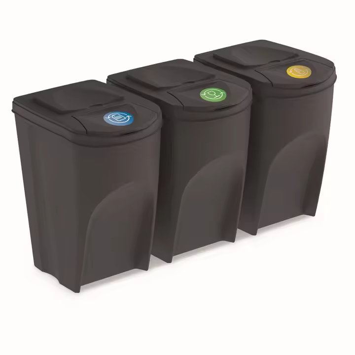 Juego de 3 cubos de reciclaje 105L Prosperplast Sortibox de plastico en color antracita - 1
