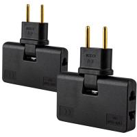 Pack 2 Ladron Enchufe Multiple Plano de 3 Tomas Diseño Fino: Ideal para Espacios reducidos Cabezal Giratorio 180º Adaptador Americano y Europeo Sello CE 250 V Toma Tierra 10A () - details 1