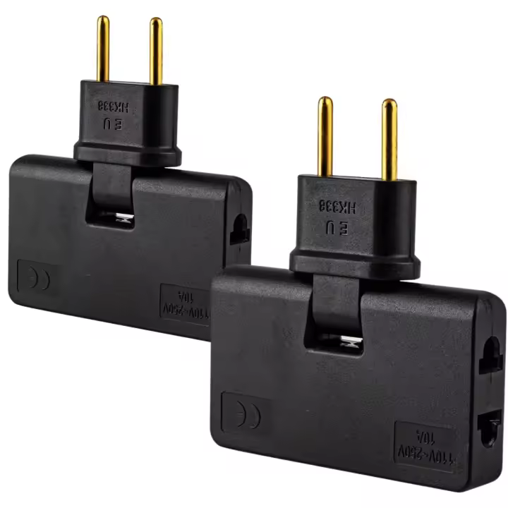 Pack 2 Ladron Enchufe Multiple Plano de 3 Tomas Diseño Fino: Ideal para Espacios reducidos Cabezal Giratorio 180º Adaptador Americano y Europeo Sello CE 250 V Toma Tierra 10A () - 1