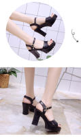 Sandalias De Plataforma Alta Para Mujer Con Hebilla Y Diseño De Boca De Pez Zapatos De Tacón Alto Casual Material PU - details 2