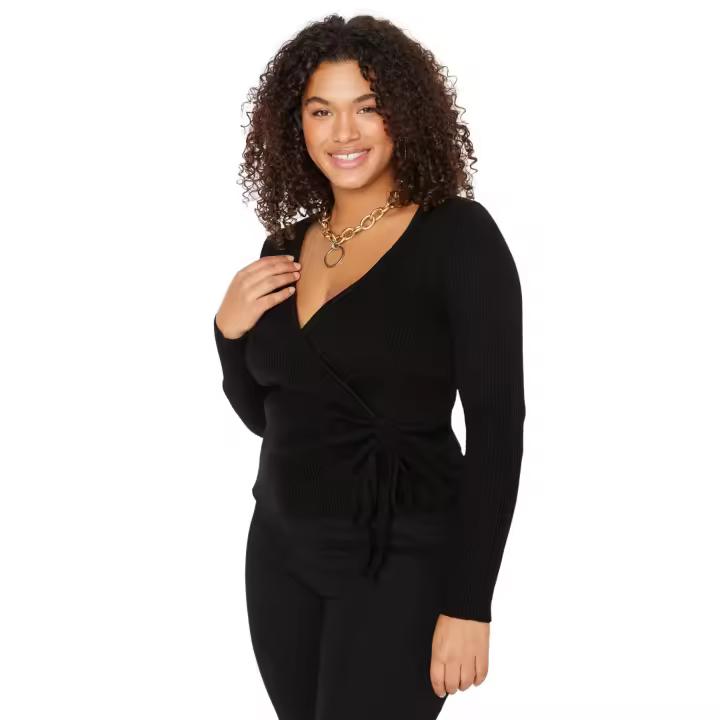 Trendyol Black V-Neck Gather Detailed Fine Knitwear Sweater Tbbaw23An00069 - 1