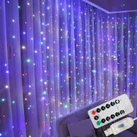 Luces De Cortina LED Con Control Remoto Y USB Para Decoración De Hogar Fiesta Boda Halloween Navidad Instalación Sencilla En Ventanas Paredes - details 6