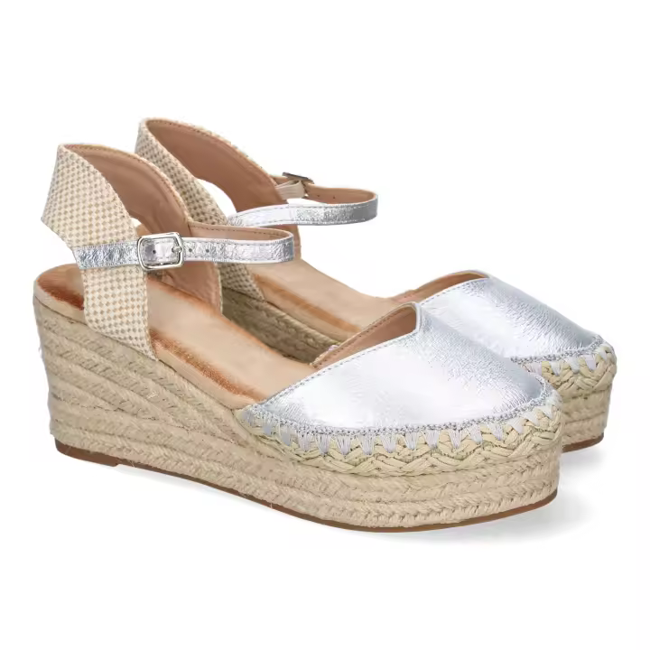Sandalias con cuña en yute plata - 1