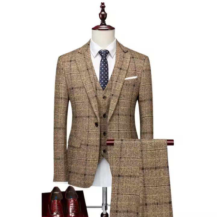 Traje De Tres Piezas Para Hombre 2025 Con Botón De Moda Boda Negocios Casual Trabajo Formal Chaleco Pantalones M-5XL - 1