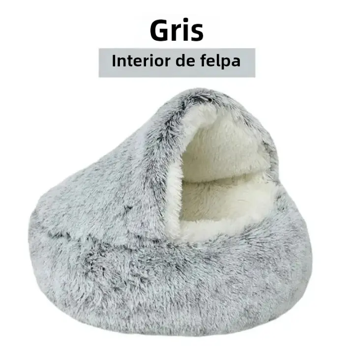Cama De Gato Redonda De Peluche Suave Y Larga Para Invierno Cálido Y Cómodo Saco De Sueño Para Perros Pequeños Nido De Gato Redondo Semi-Abrazado Accesorios Para Mascotas - 1