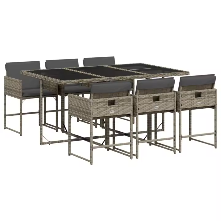 vidaXL Set comedor jardín 7 pzas y cojines ratán sintético gris - 1