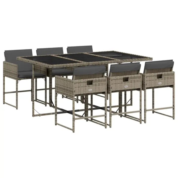 vidaXL Set comedor jardín 7 pzas y cojines ratán sintético gris - 1