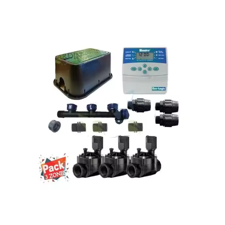 SUINGA Kit de Riego Automático 3 zonas para riego electrico. Conjunto de Temporizador + Electroválvulas + Accesorios de instalación - 1