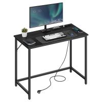 Escritorio con luz led y tomas de corriente integradas, para juegos y oficina, ideal para estudio y dormitorio, diseño compacto ahorra espacio, marrón rústico o negro ébano, 50x100x76 cm - details 7