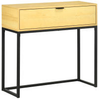 HOMCOM Mesa Consola con Cajón Consola Auxiliar Moderna Mesa de Entrada con Patas de Acero para Pasillo Salón Dormitorio 80x30x76 cm Natural - details 0
