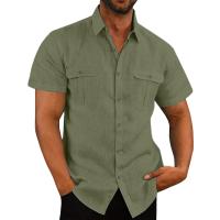 Camisa De Algodón Y Lino Para Hombre Estilo Casual Playa Sin Capucha Cuello En V Manga Corta Talla Grande M-5XL Colores Sólidos - details 5