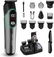 Cortadora de pelo para hombres, profesional, 5 en 1, con cable o inalámbrica, para barba, nariz, orejas, cuerpo, con tecnología de carga inteligente (verde) - details 0