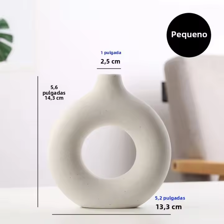 Vaso Nórdico De Cerámica Hueco En Forma De Donut Para Decoración De Hogar Y Oficina Vaso Floral Moderno Para Sala De Estar Regalo - 1
