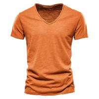 Camiseta De Algodón 100% Para Hombre Con Cuello En V Y Manga Corta Diseño De Moda Ajustada Top Masculino Transpirable Ligera Y De Secado Rápido - details 7