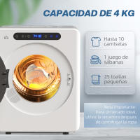 HOMCOM Secadora de Evacuación 4 KG Secadora de Ropa 1000W Función Antiarrugas Función Esterilizar Temporizador Pantalla LED Táctil Tambor Inox Blanco - details 4