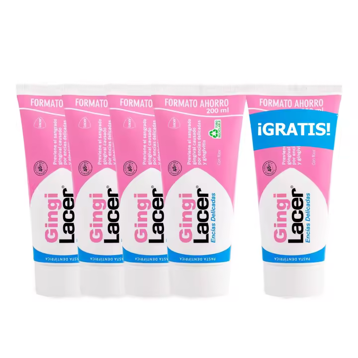 GINGILACER - Pasta de Dientes Pack 4 x 200ml + 1 GRATIS, Previene y Elimina la Placa Dental, Alivia Enfermedad Periododental, Reduce el Sangrado Gingival, Idónea para Pacientes Diabéticos - 1