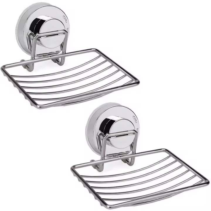 Jabonera de Maple inoxidable, Sucker de vacío para baño, en la comparación Montada jabonera, impermeable, Hardy al óxido para baño, bañera, fregadero de Cocina, paquete de 2 (Plata) - 1