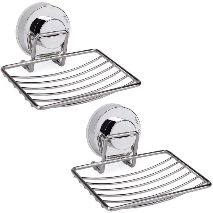 Jabonera de Maple inoxidable, Sucker de vacío para baño, en la comparación Montada jabonera, impermeable, Hardy al óxido para baño, bañera, fregadero de Cocina, paquete de 2 (Plata) - 1