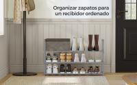 SONGMICS Zapatero de 3 Niveles, Estantería de Zapatos, Estantería de Metal, para 12 a 15 Pares de Zapatos, Estante Apilable, para Pasillo, Salón, Dormitorio, 30 x 92 x 55 cm, Gris/Negro/Blanco Perla - details 0
