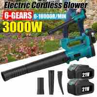 Soplador de hojas inalámbrico de 21 V, 2 baterías + 1 cargador, 6 velocidades, 3000 W, 18 000 RPM, viento potente, ideal para césped, patio y jardín - details 0
