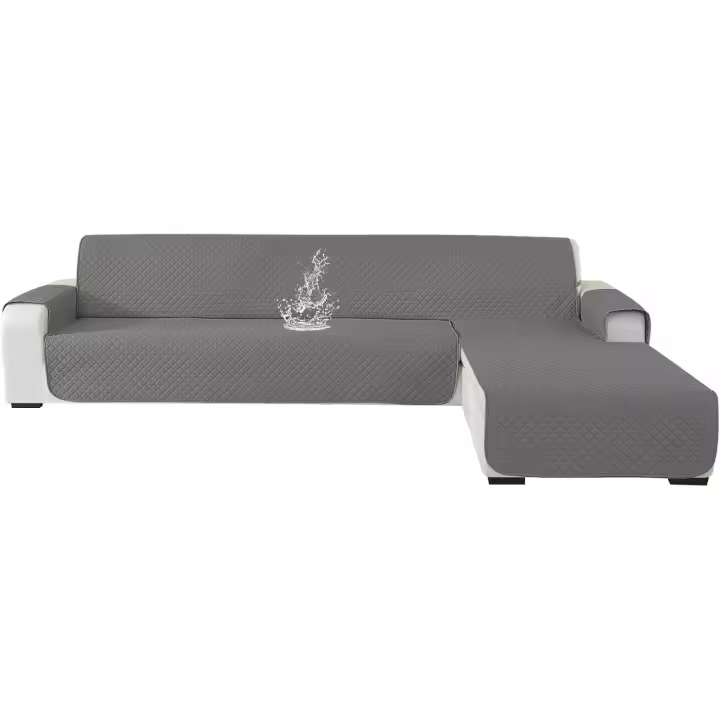 Ystyle Funda Sofa Chaise Long 3 Plazas, Fundas para Sofa Chaise Longue Izquierdo/Derecho Universal Reversible, Funda Sofa Cheslong Impermeable, Protector Sofa Chaise Long (255cm, Gris Claro) - 1