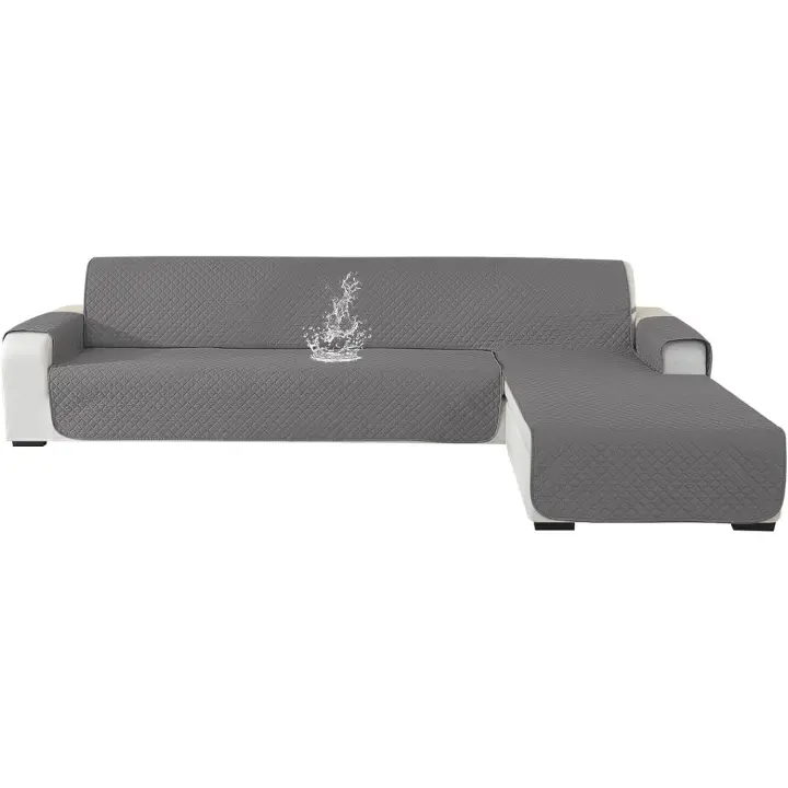Ystyle Funda Sofa Chaise Long 3 Plazas, Fundas para Sofa Chaise Longue Izquierdo/Derecho Universal Reversible, Funda Sofa Cheslong Impermeable, Protector Sofa Chaise Long (255cm, Gris Claro) - 1