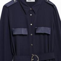 Vestido Midi De Estilo Camisa Para Mujer Con Cinturón Y Splicing Temperamento Traje De Trabajo Longitud Media Elegante Invierno 2024 - details 3