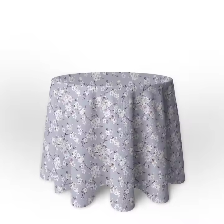 LaFábricadelasTelas -Falda Mesa Camilla Redonda y rectangular  Otoño-primavera Flores almendro Gris y beige. Loneta algodón estampada. Faldón Faldilla enagüilla. Tallas 60,70,80,90 y 100 diámetro. 60x110 cm y 70x120cm Rectangular - 1