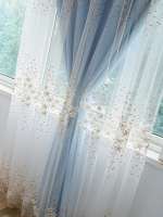 Cortinas De Blackout Estilo Countryside Con Estampado De Plantas Panel Medio Blackout Azul Para Sala De Estar Y Dormitorio - details 4