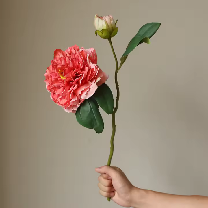 1PC Peonía Artificial De Lujo Con 2 Cabezas Para Decoración De Bodas Y Hogar Flores Silken Simulación Para Sala De Estar Porche Fiestas - 1