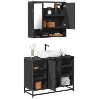 vidaXL Juego de muebles de baño 2 pzas madera contrachapada en color Negro/Roble ahumado/Marrón roble y más | almacenamiento funcional diseño moderno para baño dormitorio sala - details 0