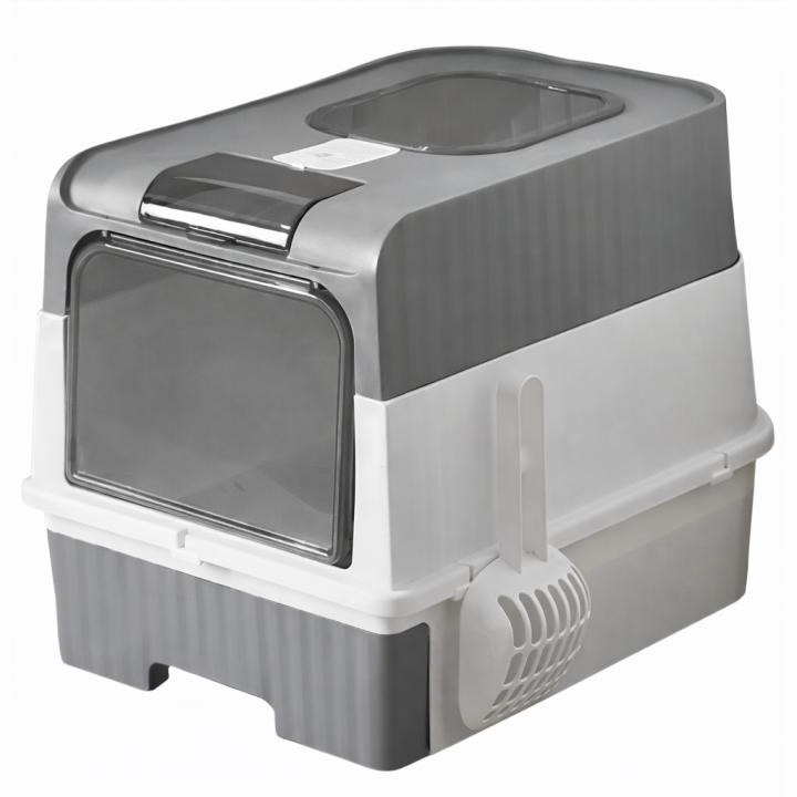 Caja de Arena para Gatos Espaciosa con Tapa Arenero - A Prueba de Fugas, Diseño Plegable, Soporta hasta 14.97 KG, Incluye Pala, Sin Rastro para Limpieza Fácil, Construcción Duradera de ABS/PE/Silicona, Forma Rectangular, Caixa de Arena para Gatos Extra Gr