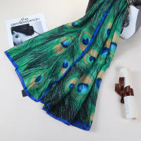 Bufanda De Pavo Real Verde Estampado Boho Vintage Para Mujer Envolvente Antigolpes Toalla De Playa Viaje Material Poliéster - details 2