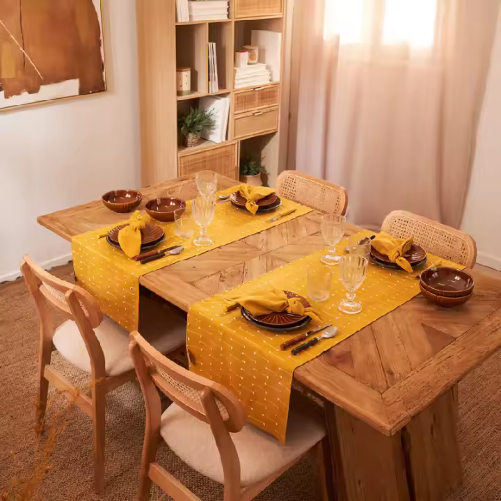 La Mallorquina - Camino de mesa liso 100% de Algodón con detalles entretejidos - Frida - 1