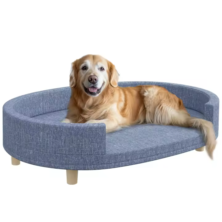 PawHut Sofá para Perros Grandes Sofá para Mascotas con Cojín Extraíble Funda Lavable y Patas de Madera Carga 30 kg para Interior 100x70x25 cm Azul - 1