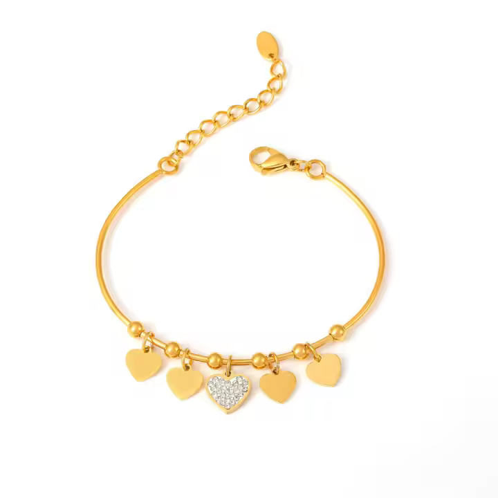 Encanto Brazalete de lujo chapado en oro con diamantes de imitación de acero inoxidable para mujer, bonito colgante de corazón, accesorios de joyería de boda para niña - 1