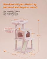 Árbol para Gatos Grandes con Vivienda, Rampa, Hamaca y Pompón - Disponible en Blanco Crema o Rosa Jalea - details 13