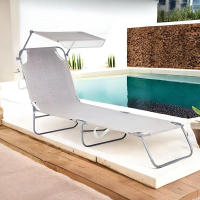 Tumbona de tela de textileno with Estructura de Aluminio y Asas de Transporte Ideal Para La Playa, El Jardín, El camping y la Pool color Gris - details 0
