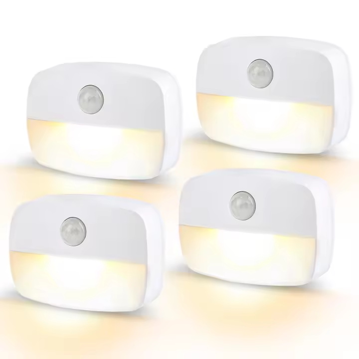 4pcs Luz Nocturna LED Sensor De Movimiento Sin Cable Con Pilas AAA Para Dormitorio Escaleras Armario Pasillo Cocina Luz De Noche Rectangular - 1
