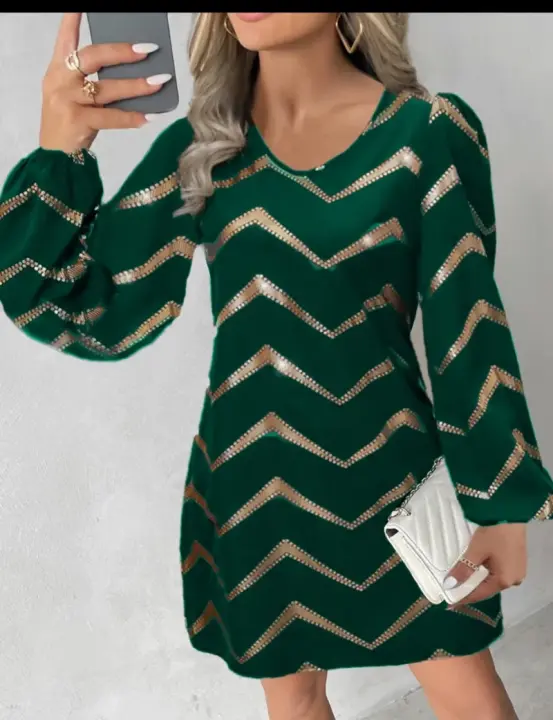 Nuevo Vestido Largo De Moda Para Mujer Con Cuello U Y Mangas En Burbuja De Talla Rodilla Para Otoño E Invierno Casual - 1