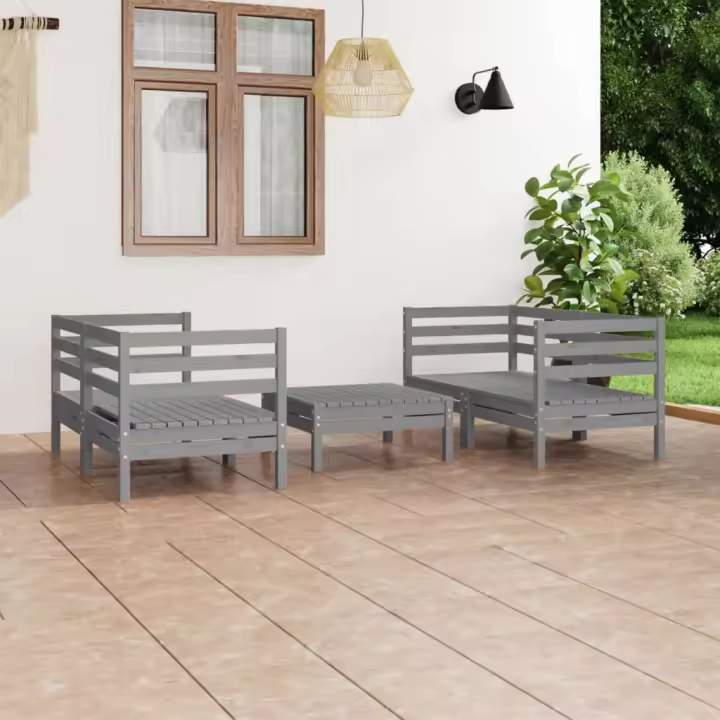 vidaXL Juego de muebles de jardín 5 piezas madera maciza de pino gris - 1