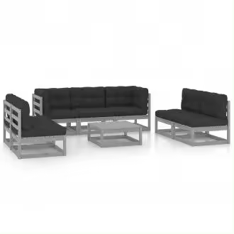 VIDAXL 3076476 set de muebles de jardín de 8 piezas de madera de pino gris con cojines en color antracita - 1