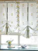 Cortina De Ventana Corta Con Bordado Floral Amarillo Estilo Rustico Para Balcón Y Fiesta Decoración De Ventana Translúcida De Poliéster 100% - details 2
