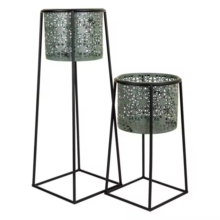 Set 2 Maceteros Con Pie De Metal 26x26x70cm, El mejor complemento para tu hogar - 1