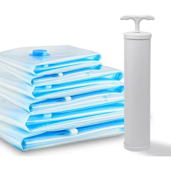 Bolsas de almacenamiento al vacío (transparentes) | Paquete de 6 | Bolsas de almacenamiento reutilizables que incluye bomba de mano - 1