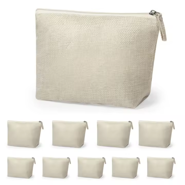 10 neceser de mujer con cremallera, fabricado en yute al tacto suave de 22x14cm - 1