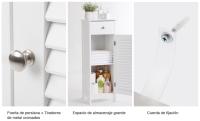 VASAGLE Armario de Baño, Armario de Pie, Almacenamiento de Baño, Marco de Madera con Puerta de Persiana, Cajón, Tablero de MDF, Blanco - details 1