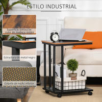 HOMCOM Mesa Lateral Mesa Auxiliar con Ruedas para Sofá Salón Dormitorio Estilo Industrial Retro Mesa Café Ordenador Metal y Madera 51x36x65 cm - details 0