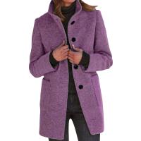Chaqueta De Lana Para Mujer Con Bolsillos Cuello Lapel Larga Casual Invierno Abrigo Elegante De Color Sólido Talla plus - details 2